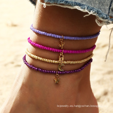 Shangjie OEM Joyas Fashion Summer Beach Jewelry Anklets for Women Lock Star Moon Tobre Handmlet Juego de cuentas coloridas